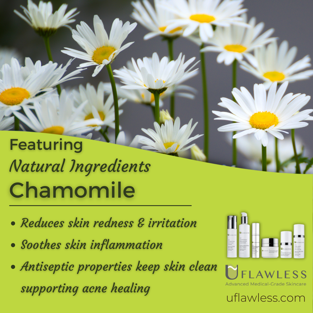 chamomile reduces skin redness and irritation and has antiseptic properties