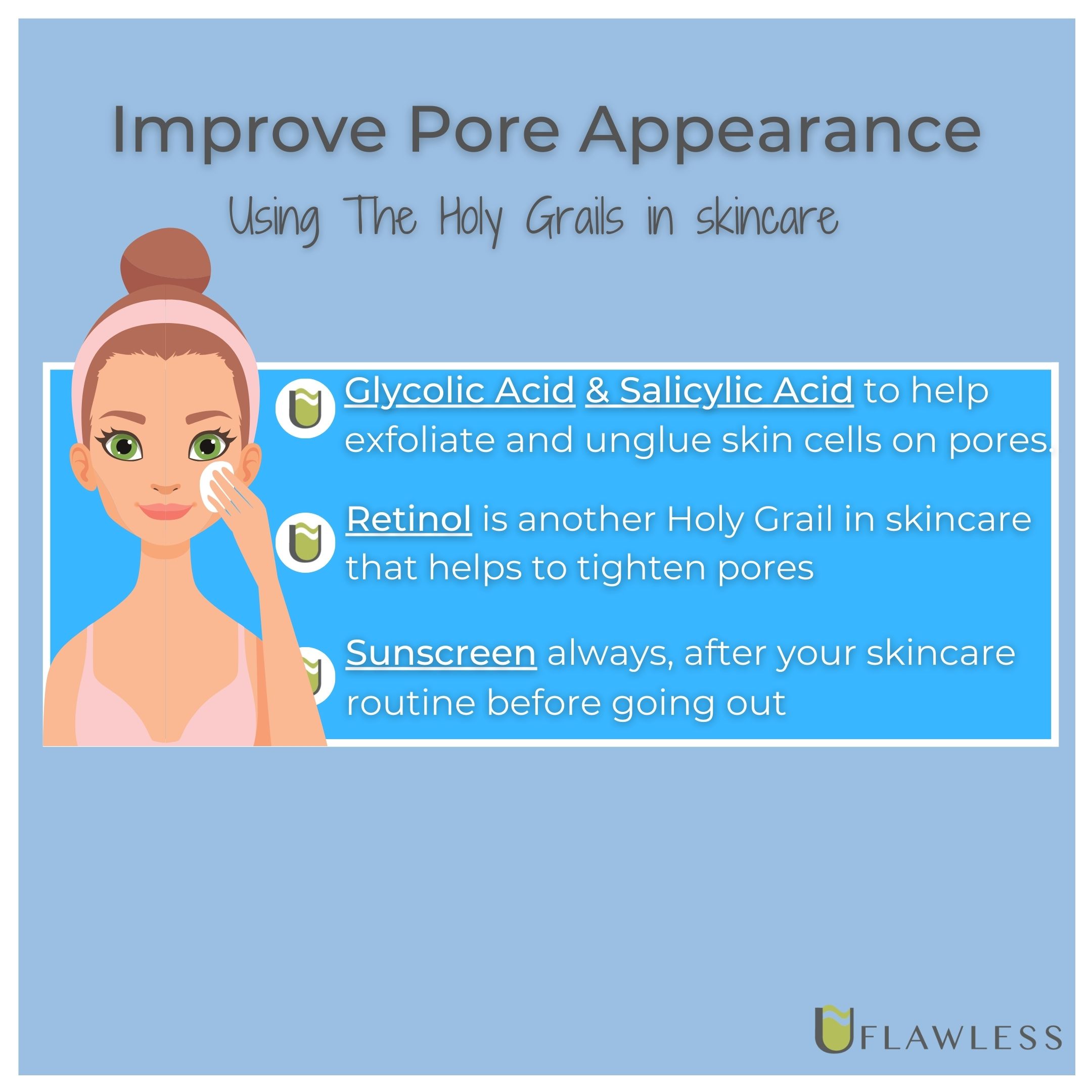 Improve pore appearance with salicylic acid, glycolic acid, and sunscreen